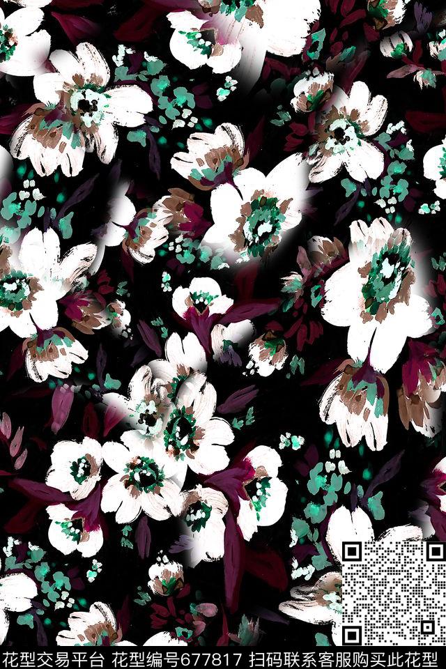 花卉小碎花女装数码印花华亿平台下载（图片编号: 677817） - 瓦栏（Walan）