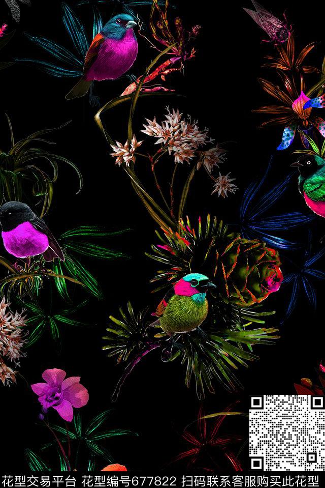 花卉女装鸟儿数码印花华亿平台下载（图片编号: 677822） - 瓦栏（Walan）