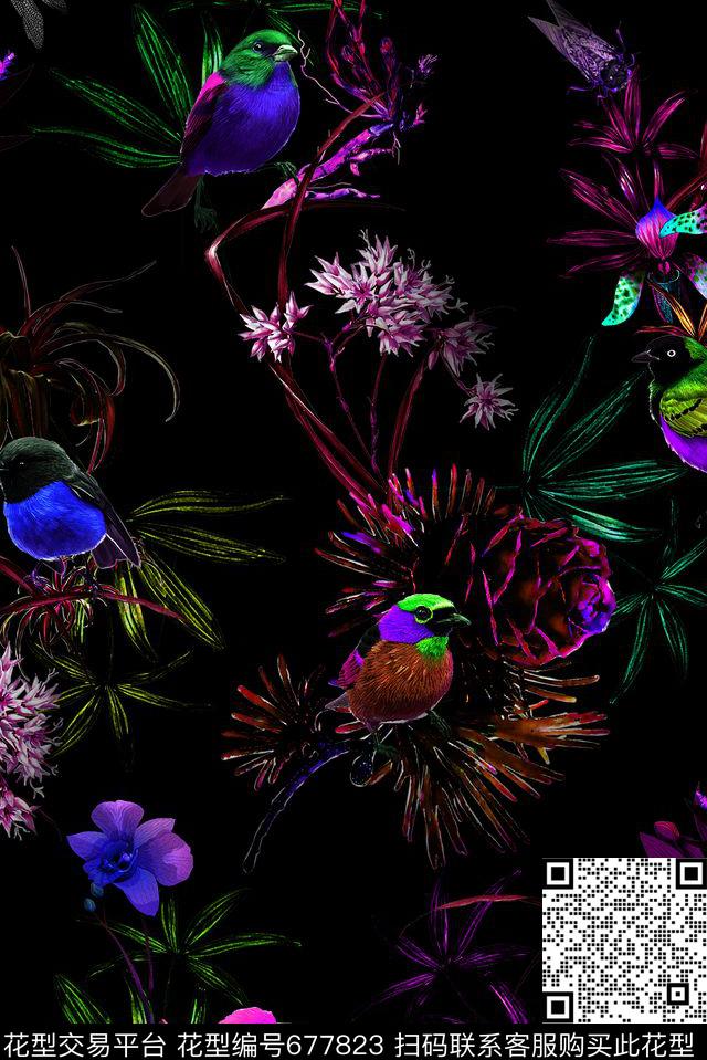花卉女装鸟儿数码印花华亿平台下载（图片编号: 677823） - 瓦栏（Walan）