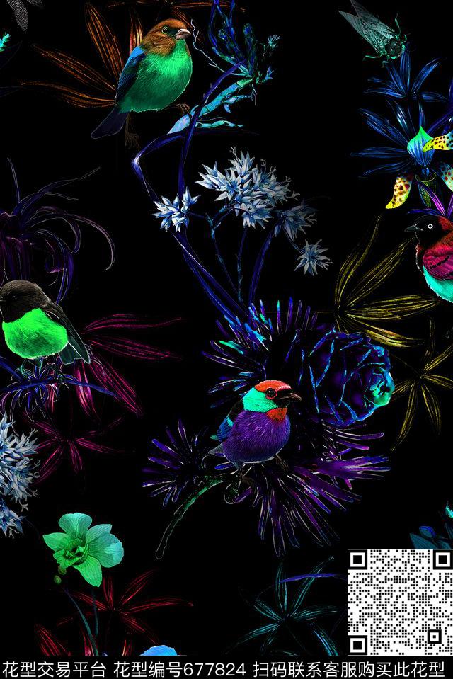 花卉女装鸟儿数码印花华亿平台下载（图片编号: 677824） - 瓦栏（Walan）