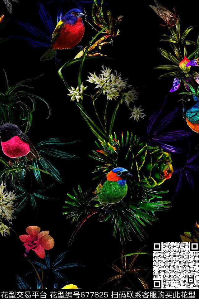 花卉女装鸟儿数码印花华亿平台下载（图片编号: 677825） - 瓦栏（Walan）