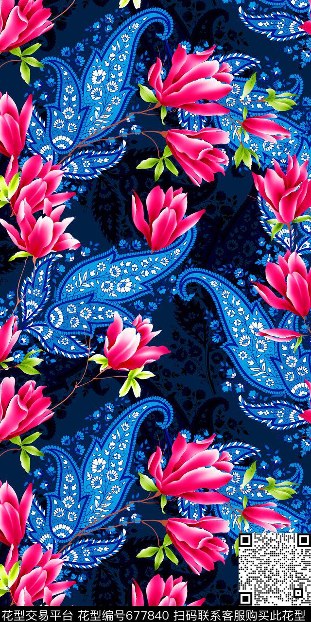 腰果佩斯利民族风数码印花华亿平台下载（图片编号: 677840） - 瓦栏（Walan）