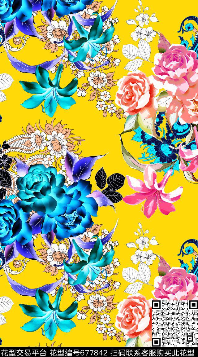 MAX-女装花卉青花瓷线条蝴蝶数码印花华亿平台下载（图片编号: 677842） - 瓦栏（Walan）