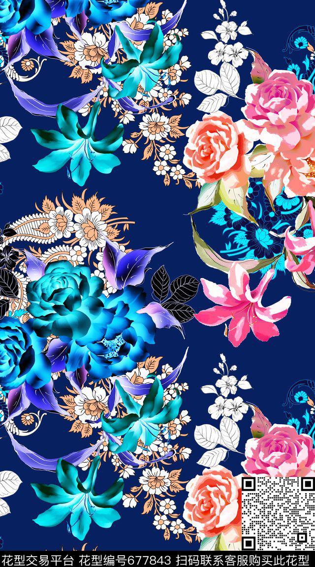 MAX-女装花卉青花瓷线条蝴蝶数码印花华亿平台下载（图片编号: 677843） - 瓦栏（Walan）