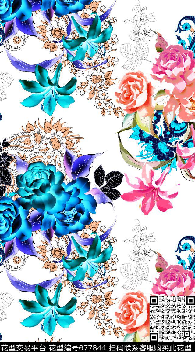 MAX-女装花卉青花瓷线条蝴蝶数码印花华亿平台下载（图片编号: 677844） - 瓦栏（Walan）