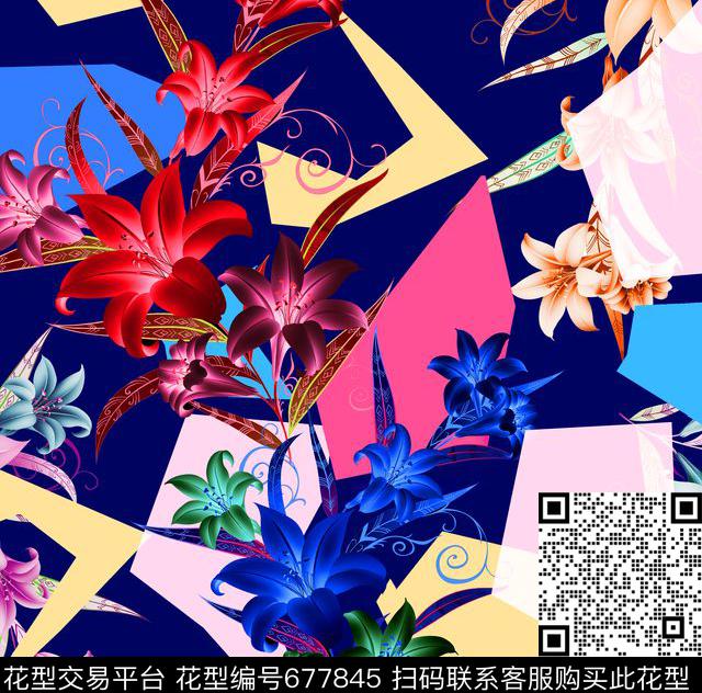 MAX-女装花卉抽象几何热带手绘花卉数码印花华亿平台下载（图片编号: 677845） - 瓦栏（Walan）
