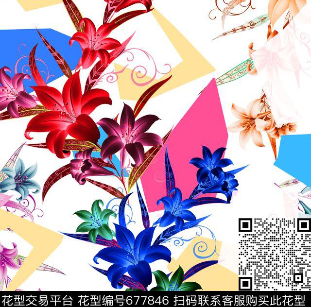 MAX-女装花卉抽象几何热带手绘花卉数码印花华亿平台下载（图片编号: 677846） - 瓦栏（Walan）