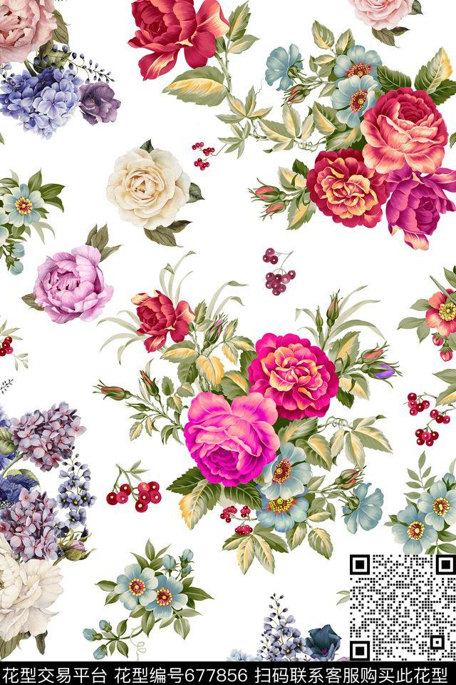 乱花花朵花卉数码印花华亿平台下载（图片编号: 677856） - 瓦栏（Walan）