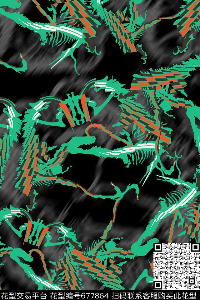 几何抽象动物传统印花华亿平台下载（图片编号: 677864） - 瓦栏（Walan）