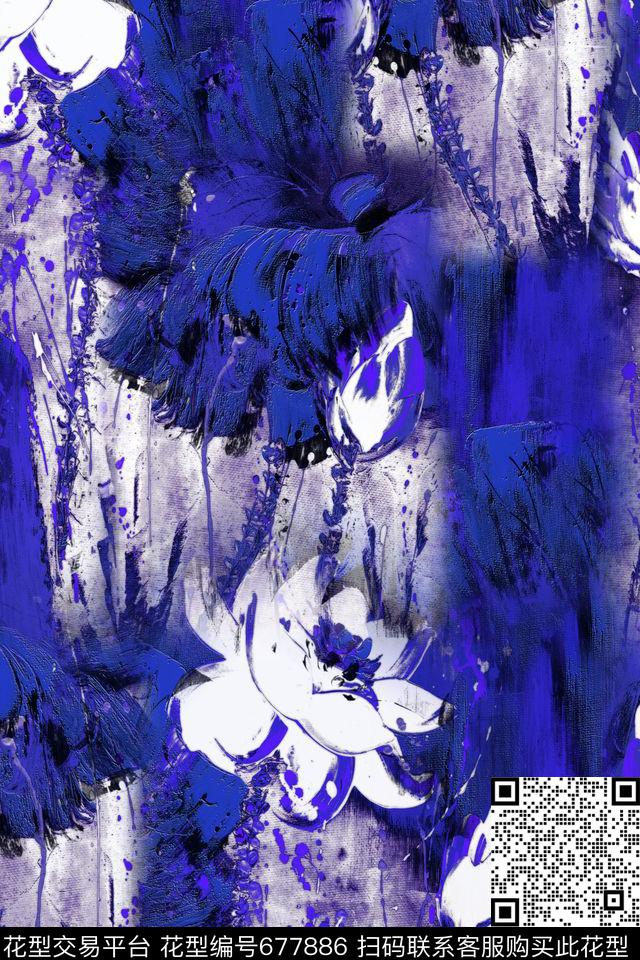 手绘荷花水墨荷花冬装数码印花华亿平台下载（图片编号: 677886） - 瓦栏（Walan）