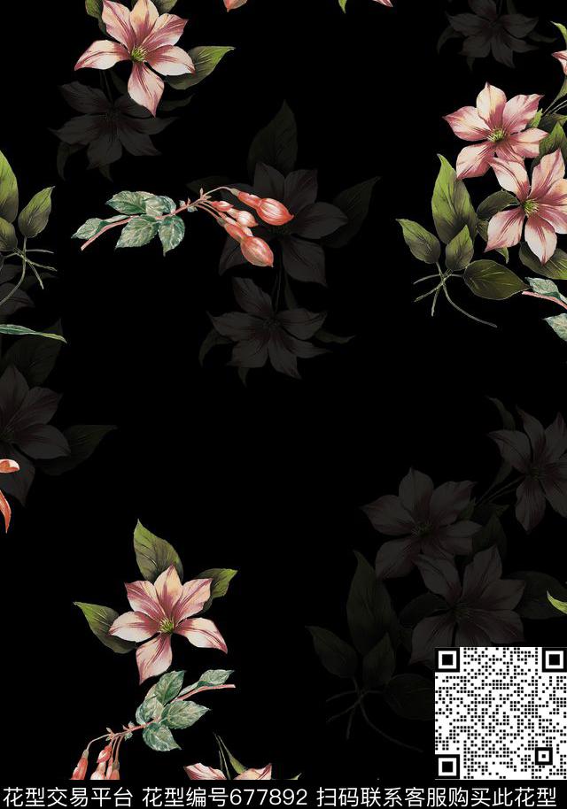 大花牡丹玫瑰数码印花华亿平台下载（图片编号: 677892） - 瓦栏（Walan）