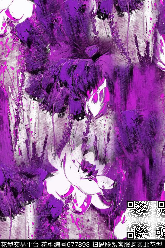 手绘荷花水墨荷花冬装数码印花华亿平台下载（图片编号: 677893） - 瓦栏（Walan）