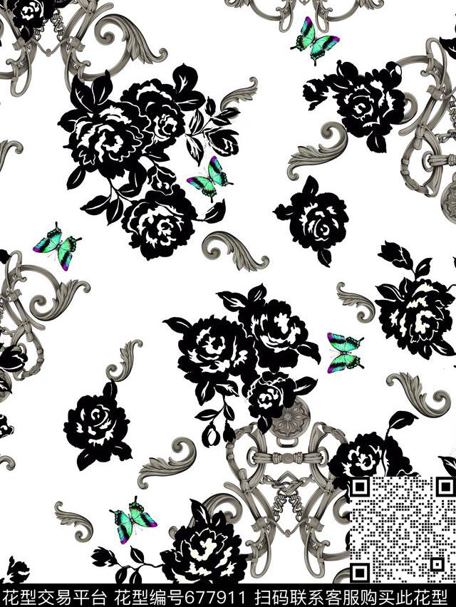 欧式花卉花朵数码印花华亿平台下载（图片编号: 677911） - 瓦栏（Walan）