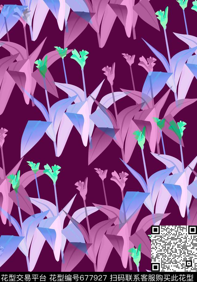 美人蕉花传统印花华亿平台下载（图片编号: 677927） - 瓦栏（Walan）