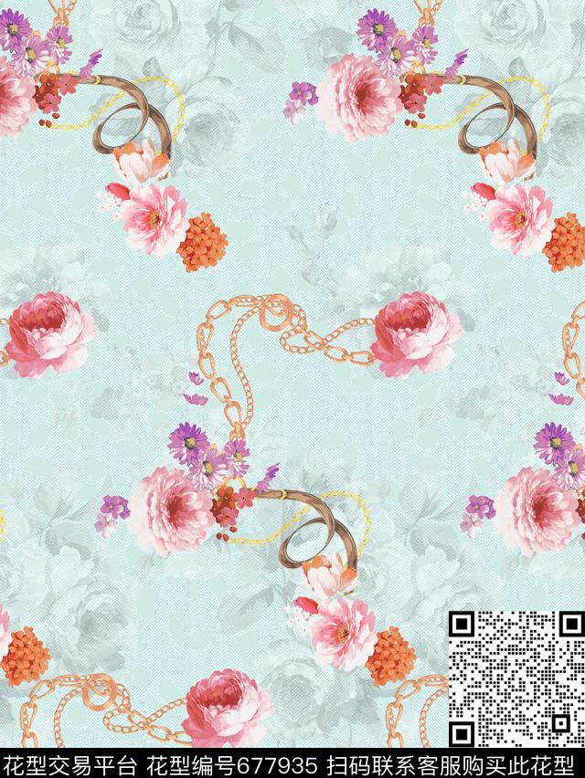 花卉清新链条数码印花华亿平台下载（图片编号: 677935） - 瓦栏（Walan）
