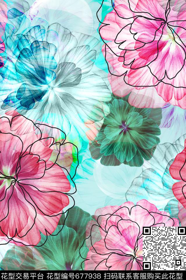 L.D~笔刷L.D~花卉L.D~线条数码印花华亿平台下载（图片编号: 677938） - 瓦栏（Walan）