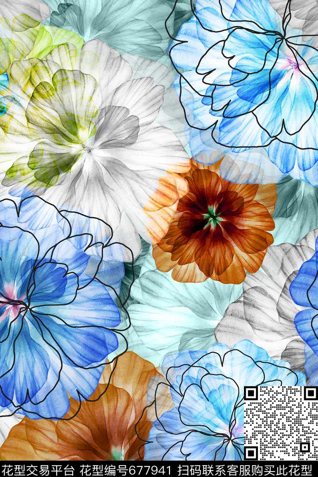 L.D~笔刷L.D~花卉L.D~线条数码印花华亿平台下载（图片编号: 677941） - 瓦栏（Walan）