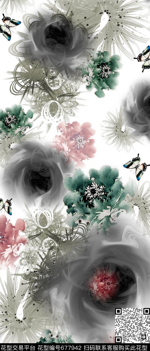 花卉花朵抽象花卉数码印花华亿平台下载（图片编号: 677942） - 瓦栏（Walan）