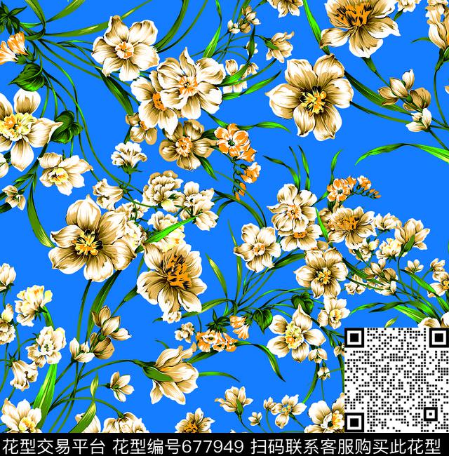 兰花大花花朵数码印花华亿平台下载（图片编号: 677949） - 瓦栏（Walan）