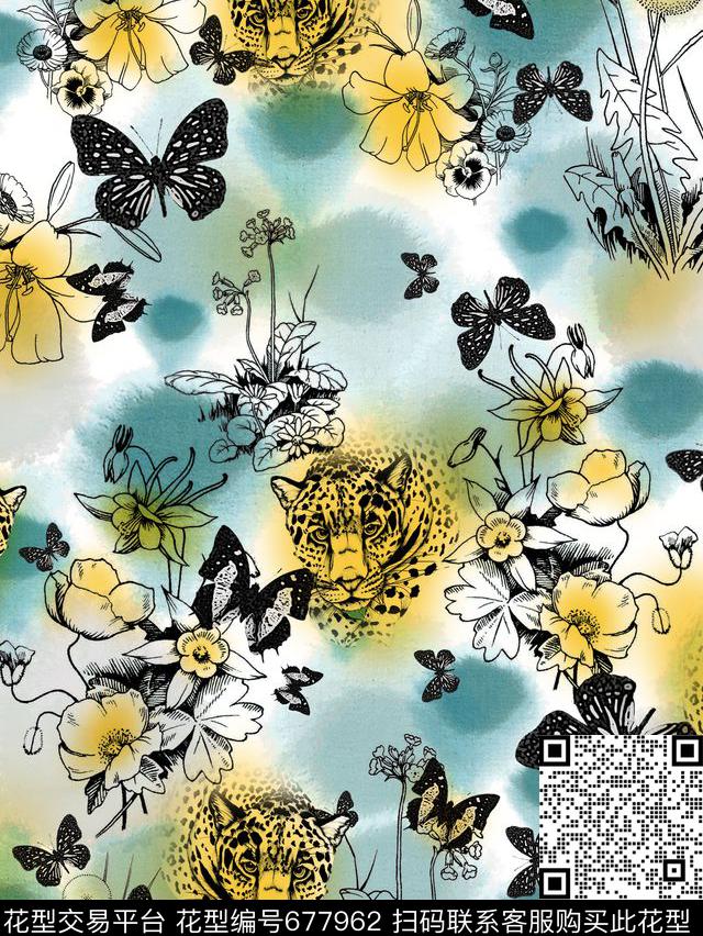 几何抽象复古花卉数码印花华亿平台下载（图片编号: 677962） - 瓦栏（Walan）