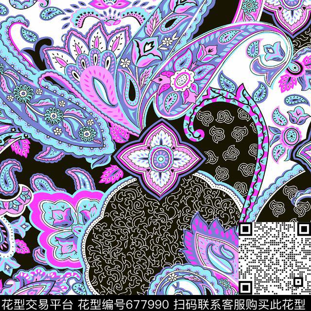 腰果火腿花佩斯利传统印花华亿平台下载（图片编号: 677990） - 瓦栏（Walan）