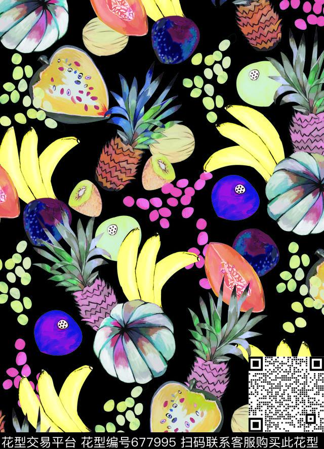 水果几何热带数码印花华亿平台下载（图片编号: 677995） - 瓦栏（Walan）