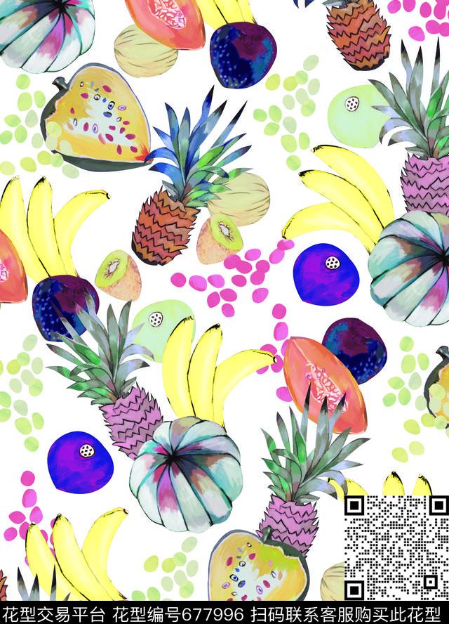 水果几何热带数码印花华亿平台下载（图片编号: 677996） - 瓦栏（Walan）