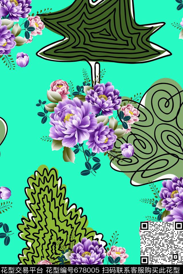 手绘涂鸦花卉数码印花华亿平台下载（图片编号: 678005） - 瓦栏（Walan）