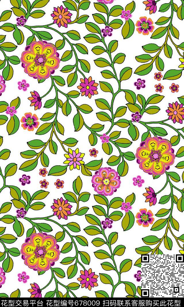 民族风花朵花卉传统印花华亿平台下载（图片编号: 678009） - 瓦栏（Walan）