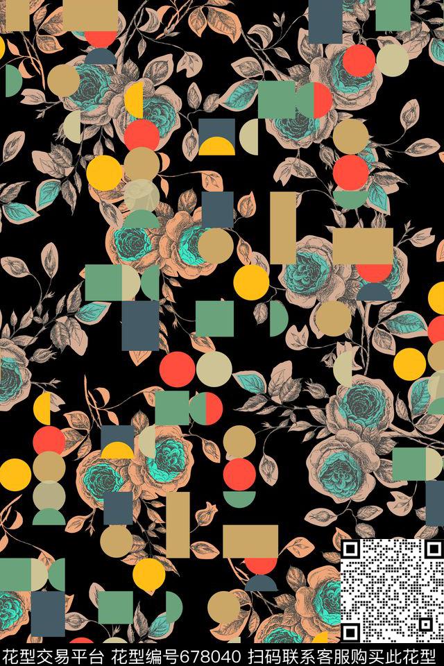女装几何花卉传统印花华亿平台下载（图片编号: 678040） - 瓦栏（Walan）