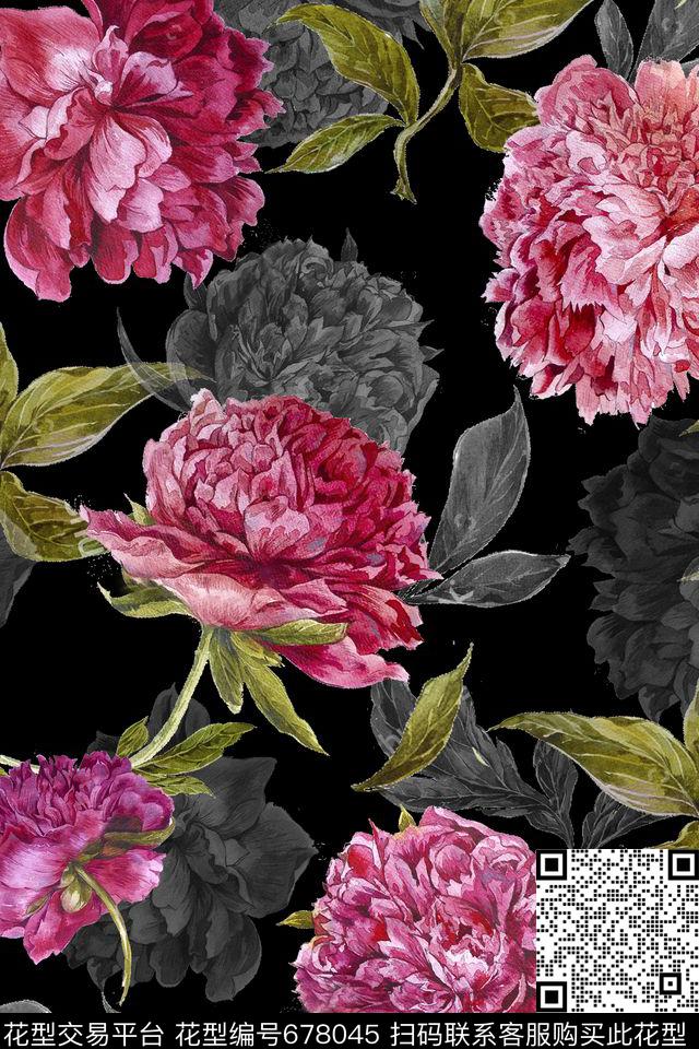 乱花花朵大花数码印花华亿平台下载（图片编号: 678045） - 瓦栏（Walan）