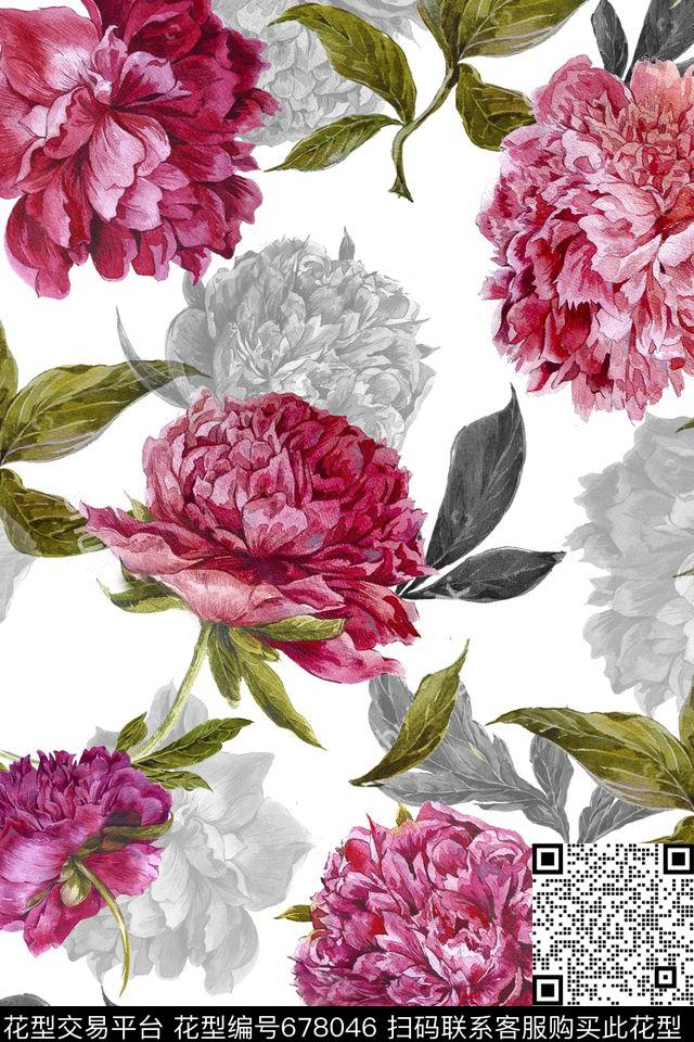 乱花花朵大花数码印花华亿平台下载（图片编号: 678046） - 瓦栏（Walan）