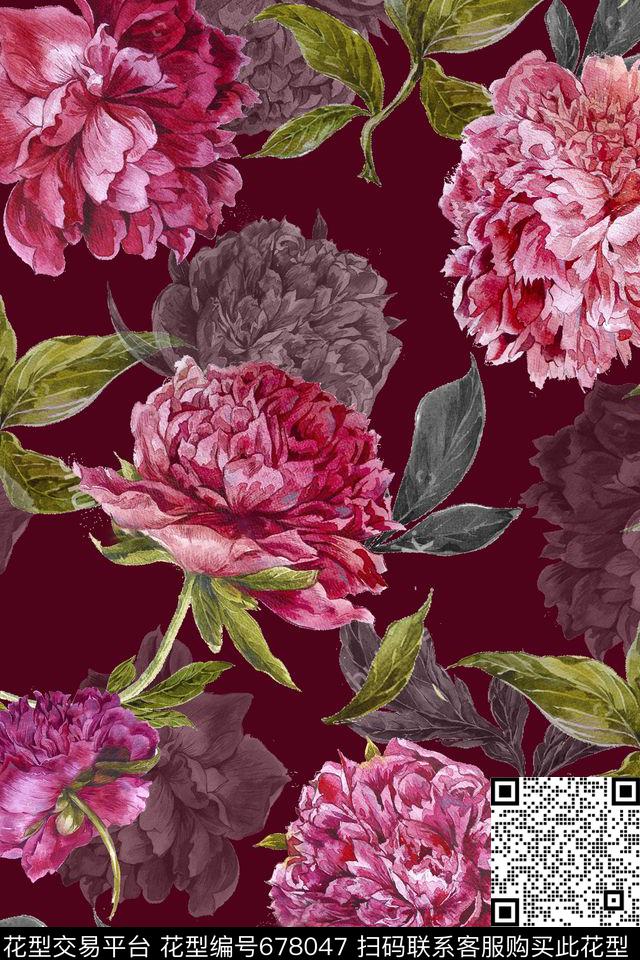 乱花花朵大花数码印花华亿平台下载（图片编号: 678047） - 瓦栏（Walan）