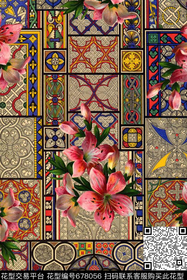 宫廷风民族风花朵数码印花华亿平台下载（图片编号: 678056） - 瓦栏（Walan）