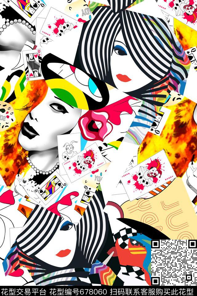 人物抽象几何数码印花华亿平台下载（图片编号: 678060） - 瓦栏（Walan）