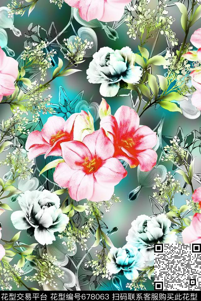 小碎花花卉花朵数码印花华亿平台下载（图片编号: 678063） - 瓦栏（Walan）