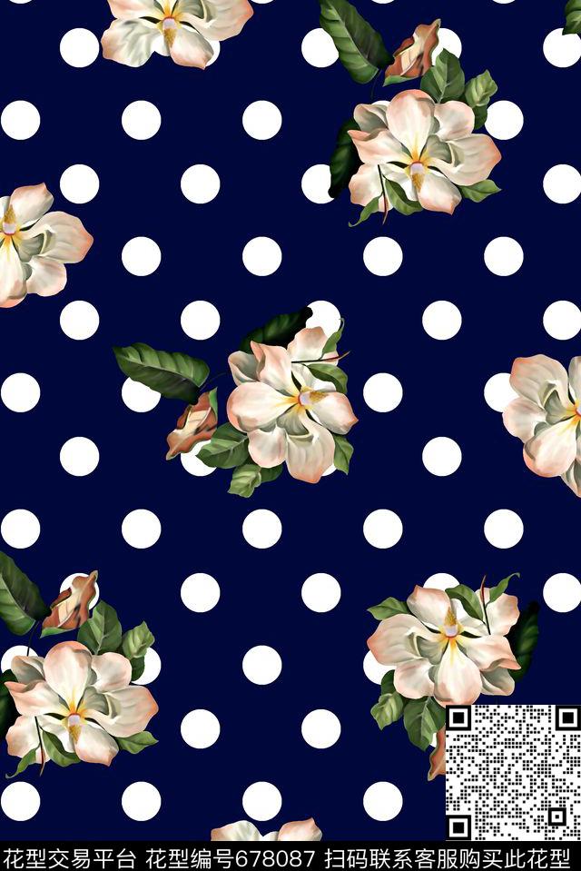 抽象手绘满版波点花卉时尚潮流大牌复古欧美风女装裙最新高清数码花卉树叶数码印花华亿平台下载（图片编号: 678087） - 瓦栏（Walan）