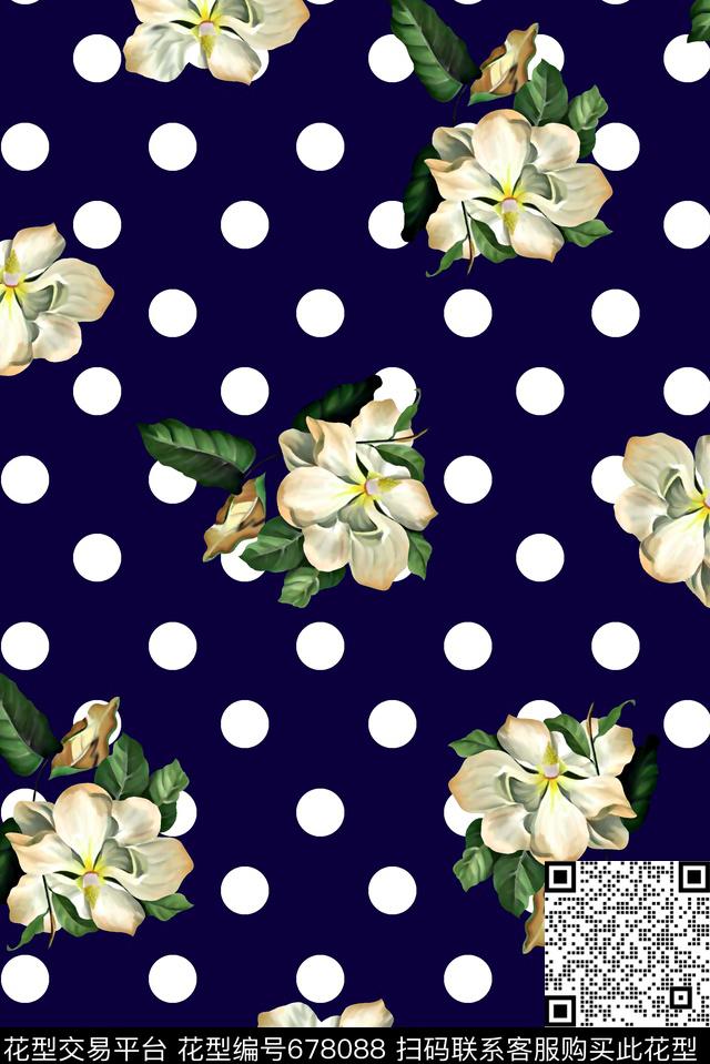 抽象手绘满版波点花卉时尚潮流大牌复古欧美风女装裙最新高清数码花卉树叶数码印花华亿平台下载（图片编号: 678088） - 瓦栏（Walan）