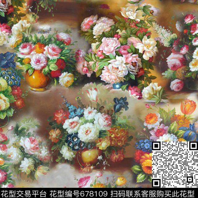 此华亿平台为1/2跳接花朵花卉数码印花华亿平台下载（图片编号: 678109） - 瓦栏（Walan）