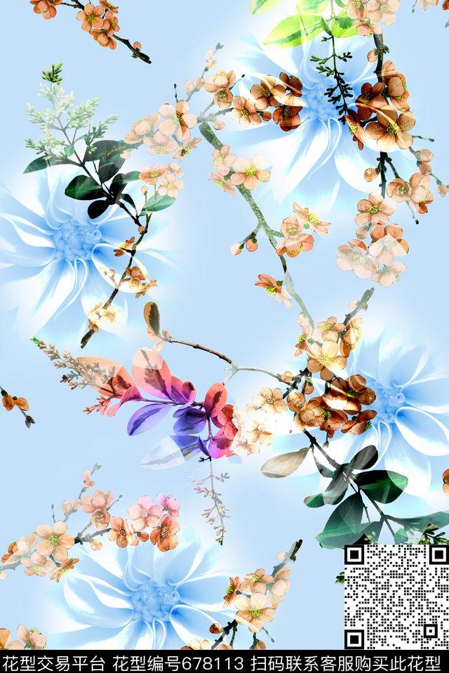 面料花花卉清爽花卉数码印花华亿平台下载（图片编号: 678113） - 瓦栏（Walan）