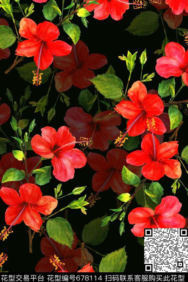 浪漫、水彩、花卉、花朵女装数码印花华亿平台下载（图片编号: 678114） - 瓦栏（Walan）