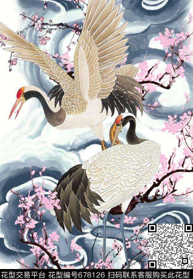 仙鹤图腾民族风数码印花华亿平台下载（图片编号: 678126） - 瓦栏（Walan）
