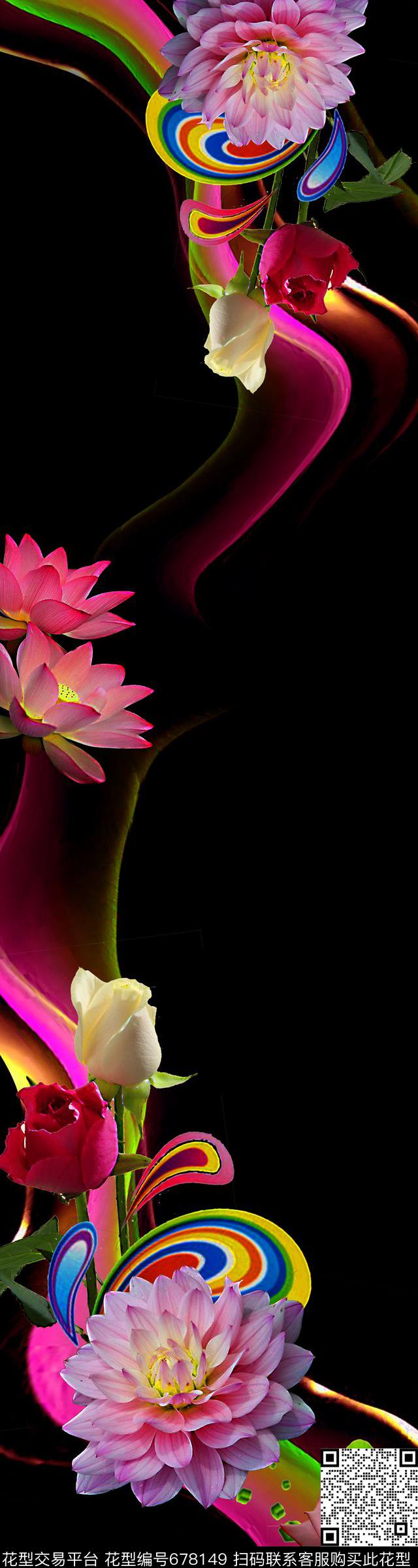 流行时尚花朵花卉数码印花华亿平台下载（图片编号: 678149） - 瓦栏（Walan）