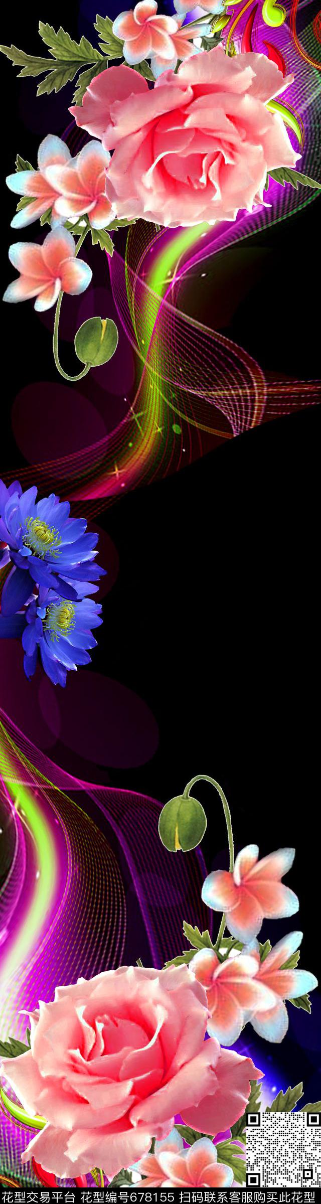 流行时尚花朵花卉数码印花华亿平台下载（图片编号: 678155） - 瓦栏（Walan）
