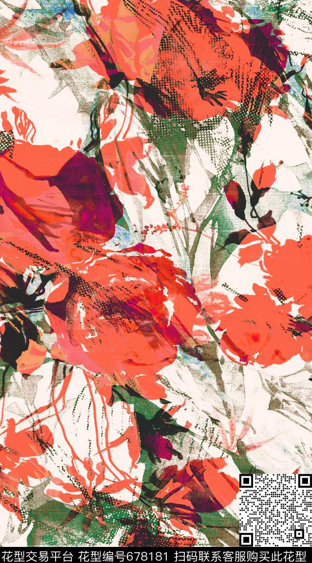 flowermixedabstract数码印花华亿平台下载（图片编号: 678181） - 瓦栏（Walan）