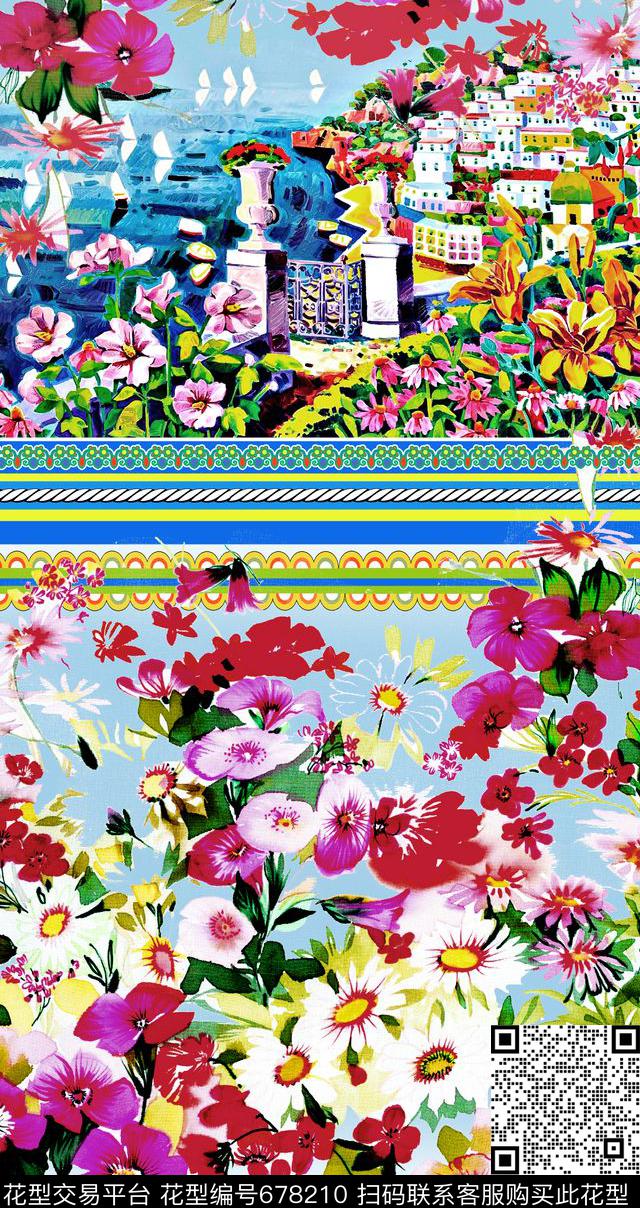 flowercastlescenery数码印花华亿平台下载（图片编号: 678210） - 瓦栏（Walan）