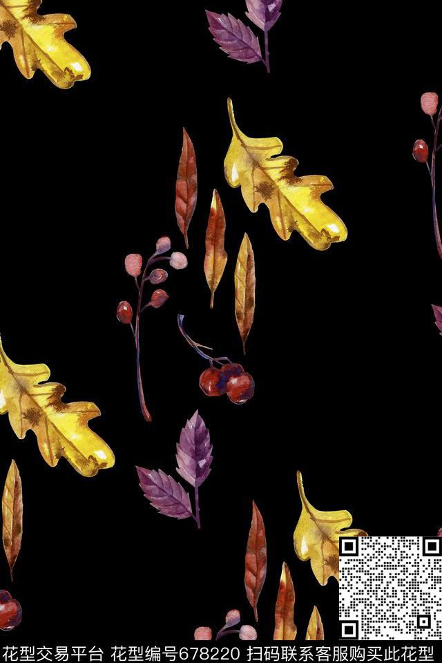 手绘树叶叶子数码印花华亿平台下载（图片编号: 678220） - 瓦栏（Walan）