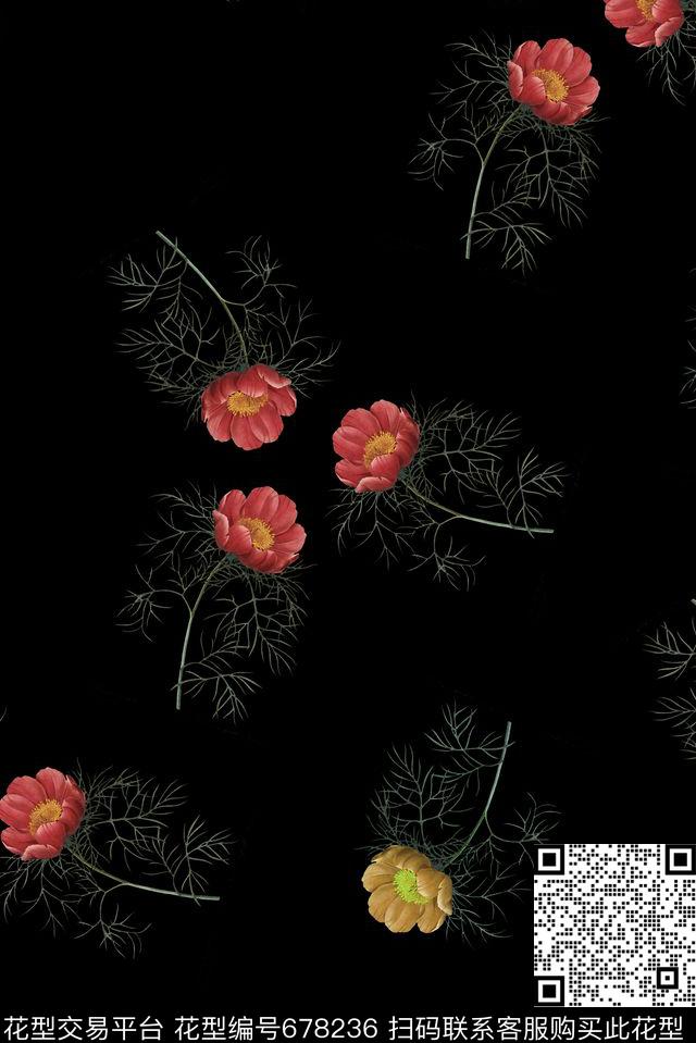 手绘藤蔓植物数码印花华亿平台下载（图片编号: 678236） - 瓦栏（Walan）