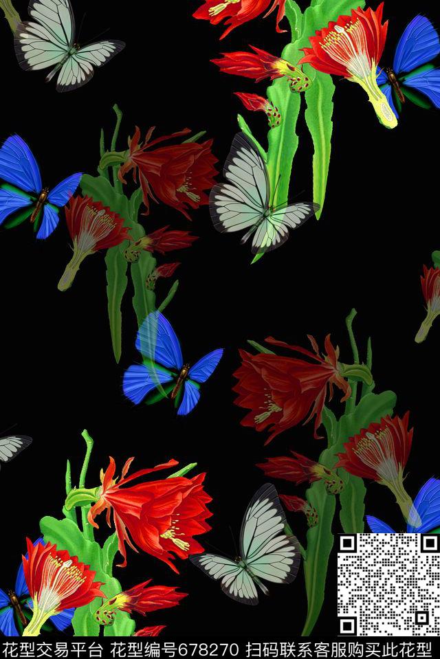 花朵花卉蝴蝶数码印花华亿平台下载（图片编号: 678270） - 瓦栏（Walan）