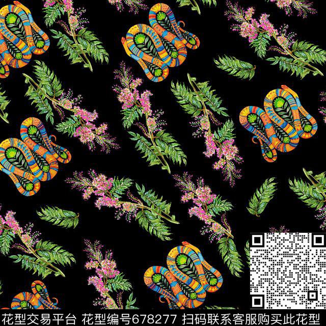 花朵花卉民族花纹蛇数码印花华亿平台下载（图片编号: 678277） - 瓦栏（Walan）